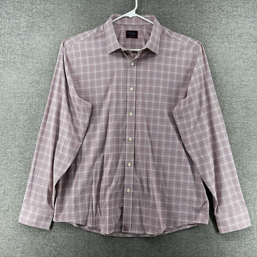 UNTUCKit Beckman Shirt Men Size XL Red Check Nylon Casual Long Sleeve - Picture 2 of 8